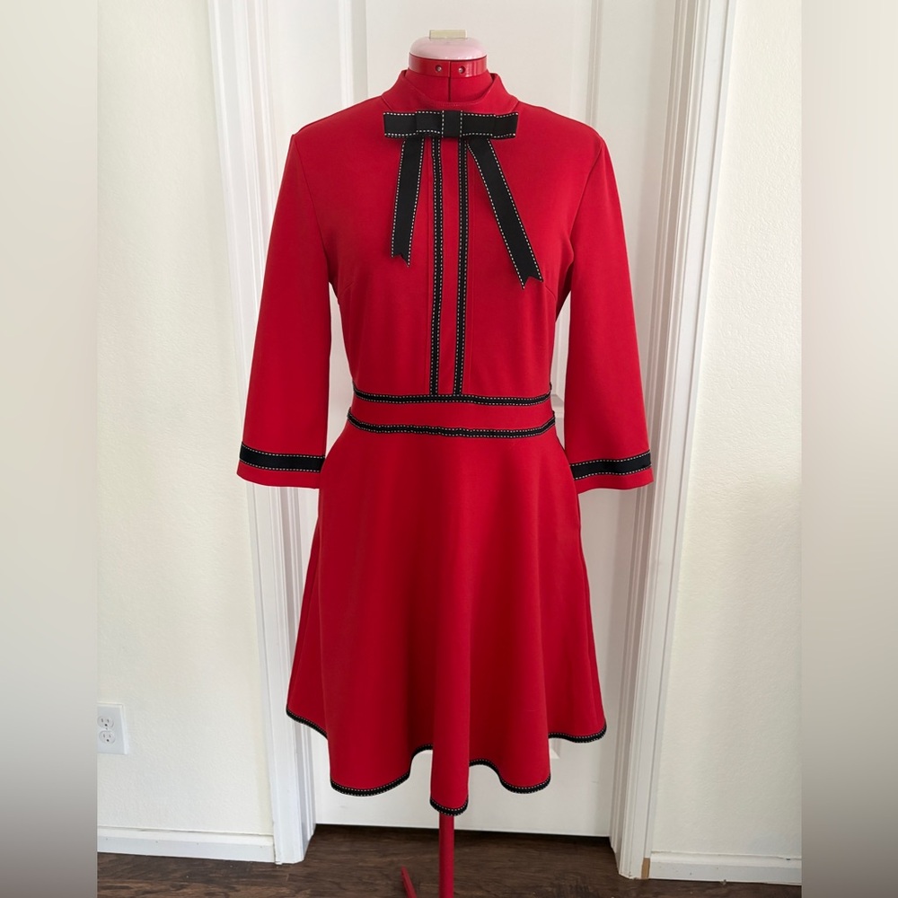 High Neck Bow Tie Red Dress